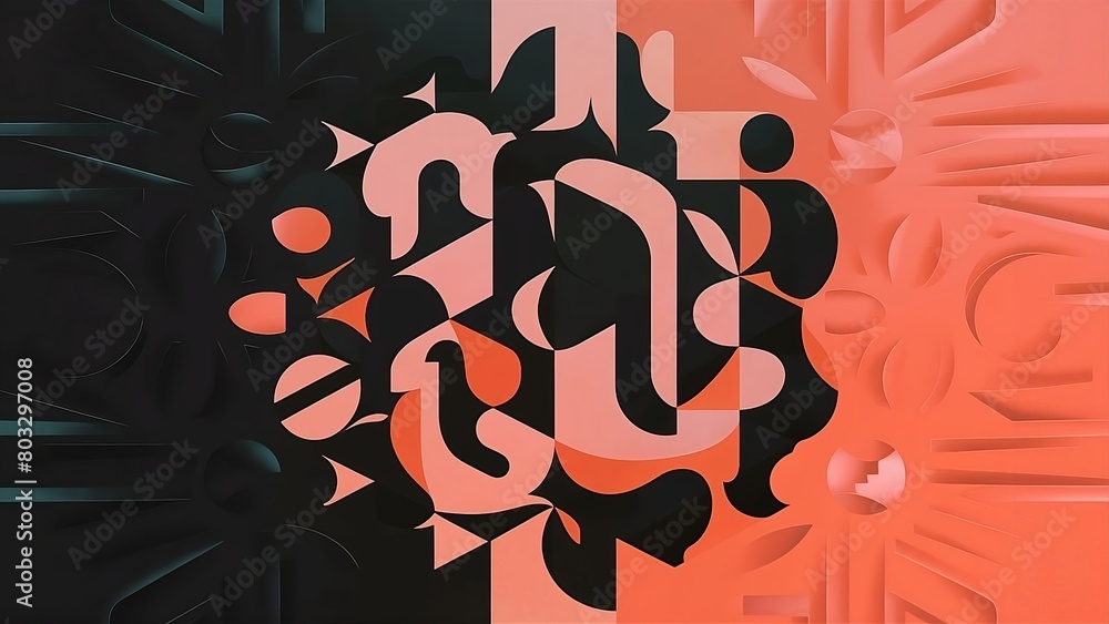 Fototapeta premium Abstract minimalist background, black and orange colors, inspired by the Cubist artistic style. 