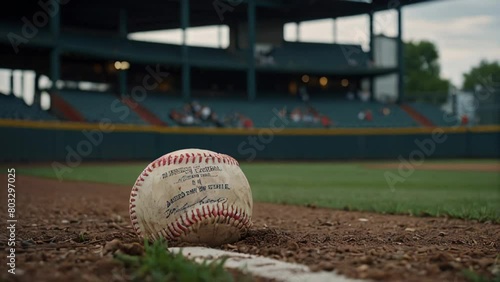 A baseball is sitting on the dirt next to a line photo