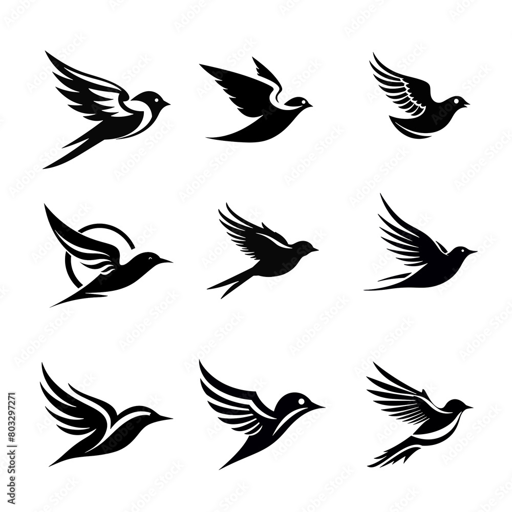 Bird silhouettes set collection for icon logo, 9 Bird Clipart images, Bird Logo, AI generative Bird silhouettes set collection for icon logo, 9 Bird Clipart images, Bird Logo, AI generative