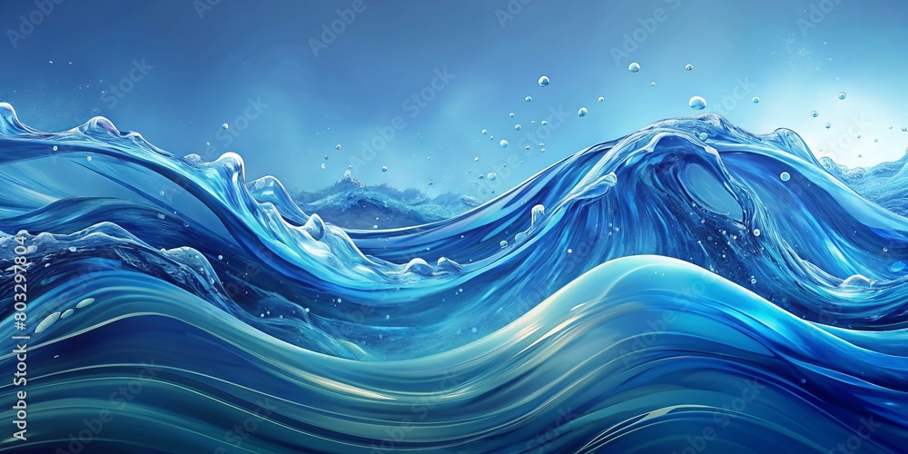A dynamic representation of a water wave, captured in brilliant blues, showcasing the fluid motion and purity of water, ideal for environmental campaigns or artistic depictions of natural elements. A dynamic representation of a water wave, captured in brilliant blues, showcasing the fluid motion and purity of water, ideal for environmental campaigns or artistic depictions of natural elements.