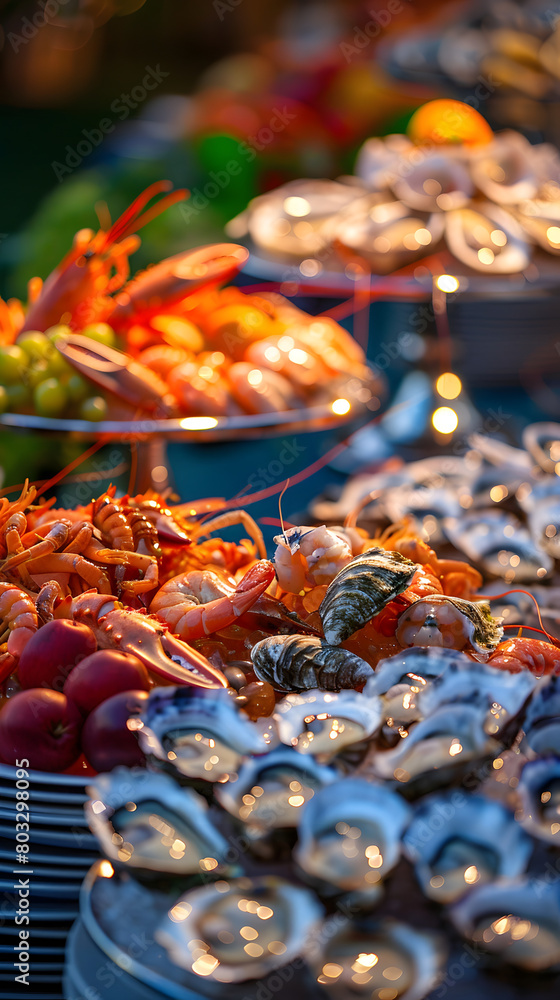 luxury seafood buffet with oysters, shrimp and crab