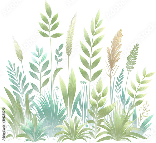 Bush ornamental grass clipart  various grass bushes isolated on transparent background  digital art pastel