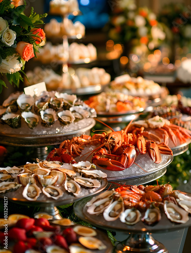 luxury seafood buffet with oysters, shrimp and crab