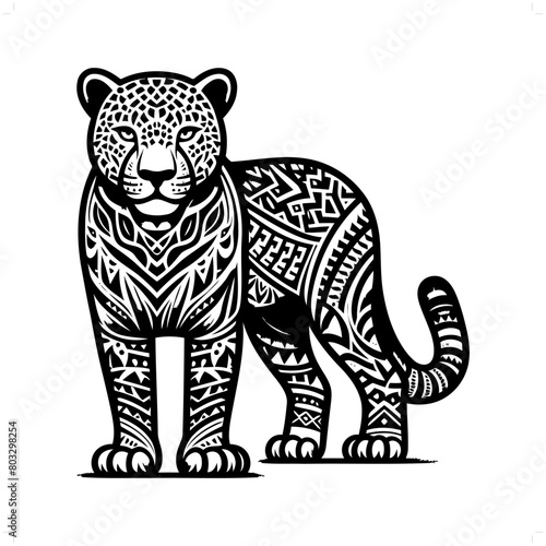panther, jaguar, leopard silhouette in animal ethnic, polynesia tribal illustration