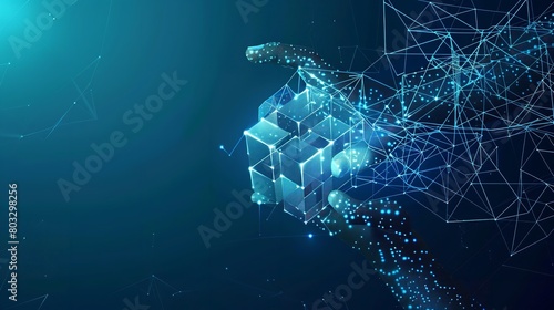 Abstract Hand Touching on Blockchain Digital