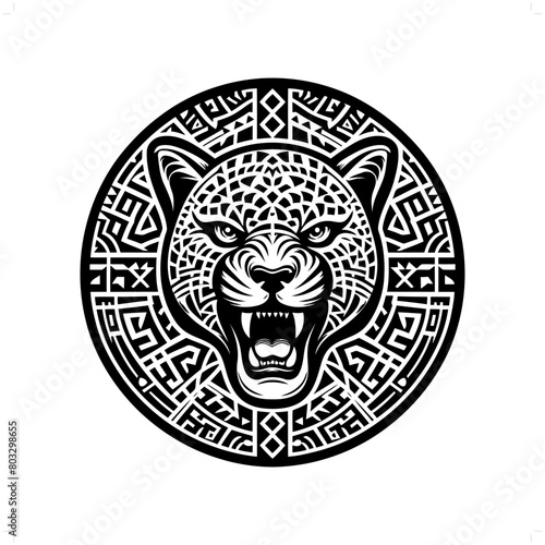 panther, jaguar, leopard silhouette in animal ethnic, polynesia tribal illustration