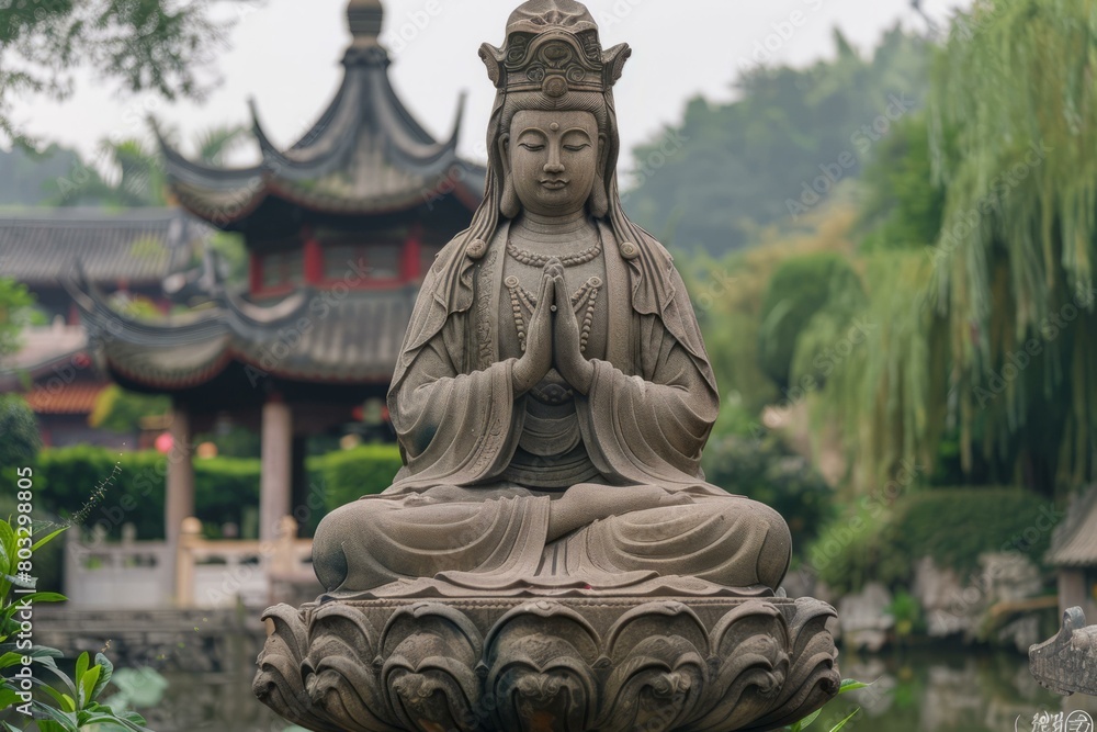 Stone statue of Guanyin, the goddess of compassion, mercy, and kindness