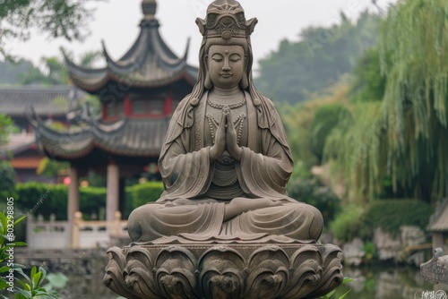 Stone statue of Guanyin  the goddess of compassion  mercy  and kindness