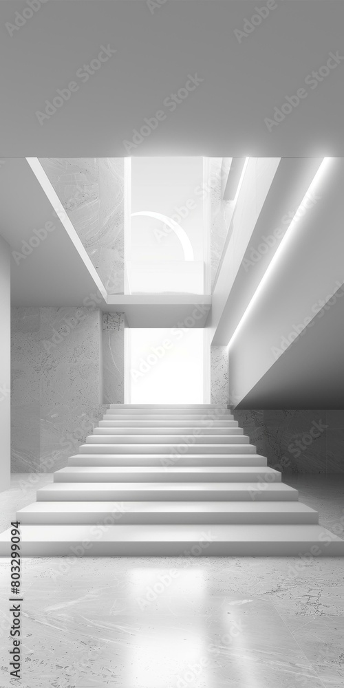 Fototapeta premium White minimalist architectural space with stairs and bright light