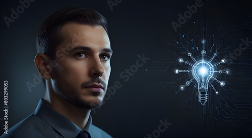 neural, technology, processor, network, link, system, intelligence, innovation, ai, lightbulb. hold a light bulb and front of the man neural ai technology system showing. network link system .