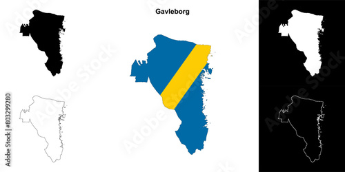 Gavleborg county blank outline map set photo