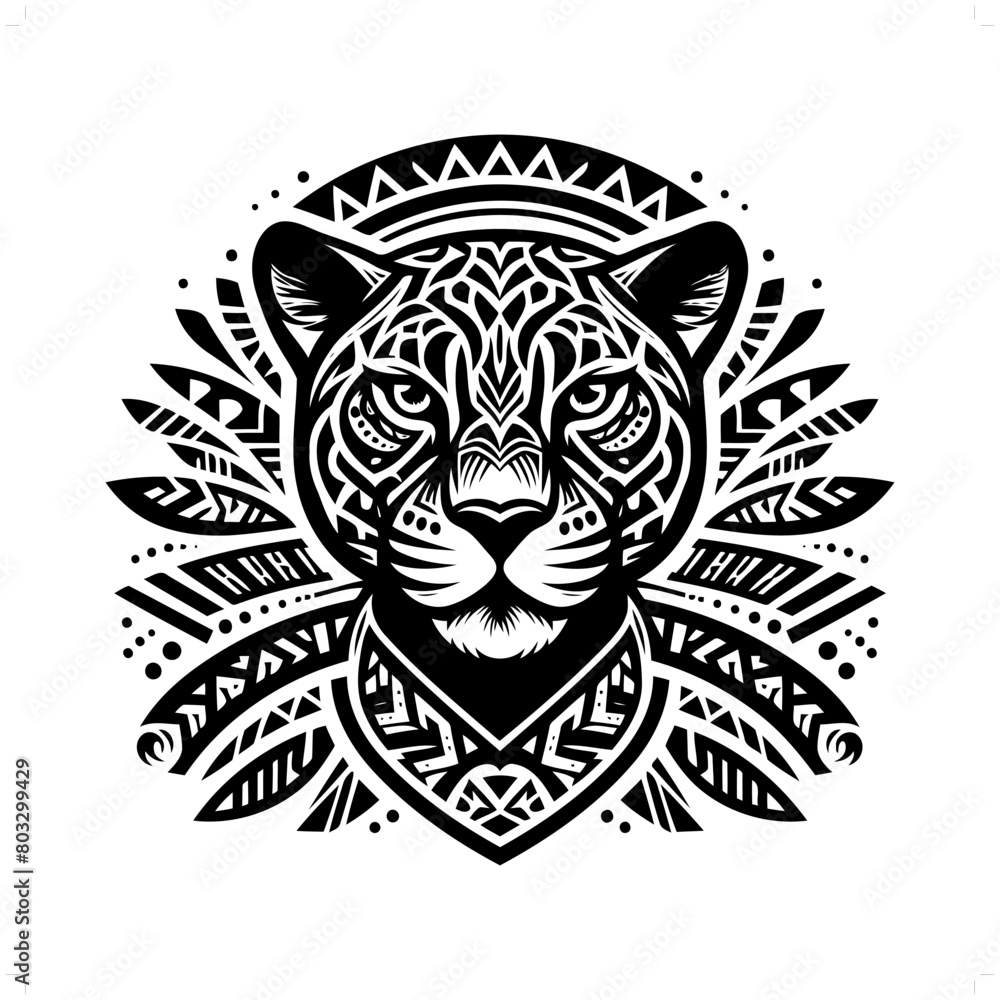 panther, jaguar, leopard silhouette in animal ethnic, polynesia tribal illustration