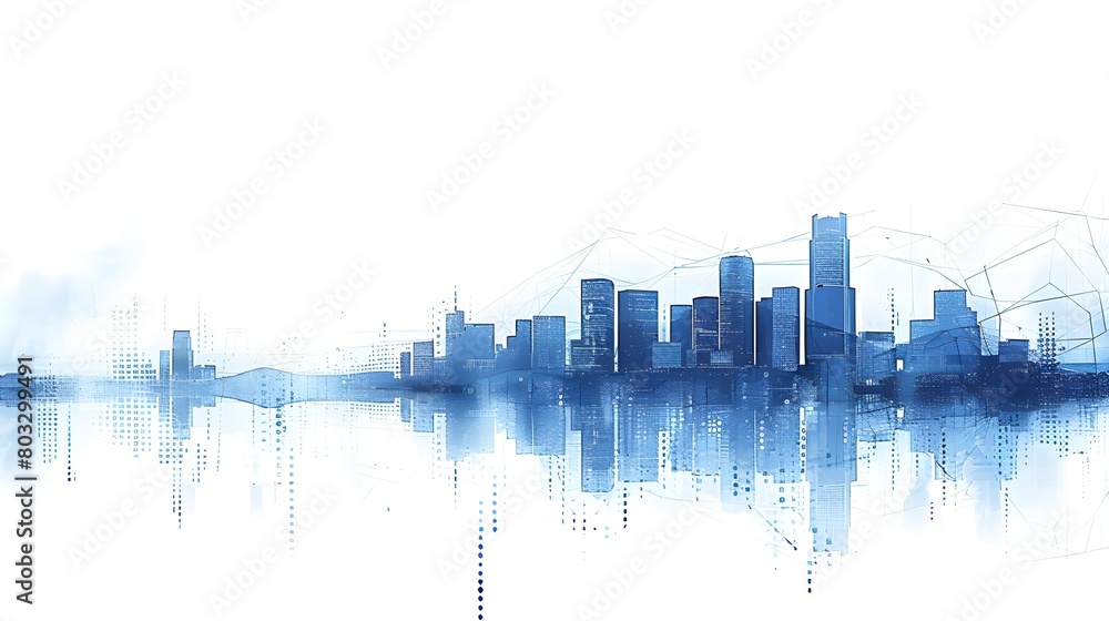 Fototapeta premium Abstract background with a city skyline, using blue color and a white background, a technology vector illustration for a business concept design, in the style of a digital identity with lines, data po