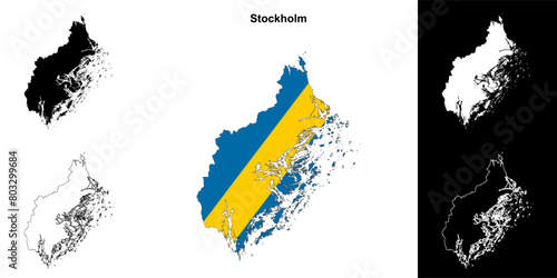 Stockholm county blank outline map set