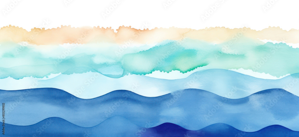 PNG watercolor blue sea landscape PNG watercolor blue sea landscape