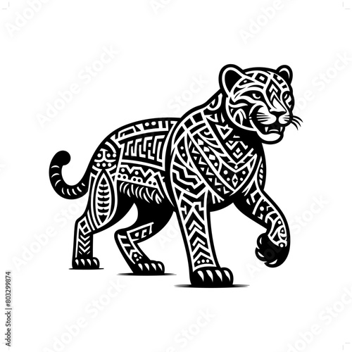 panther, jaguar, leopard silhouette in animal ethnic, polynesia tribal illustration