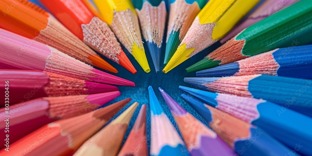 Fototapeta premium Close-up of a circle of colored pencil tips