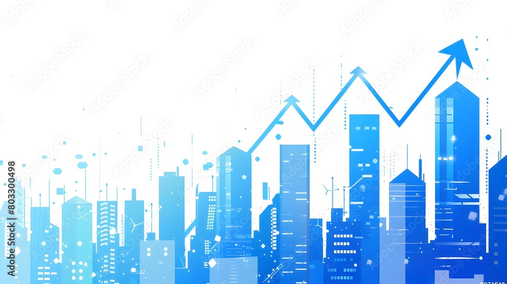 Blue gradient vector background with a city skyline and digital lines in the style of technology illustration on a white backdrop Vector illustration 

