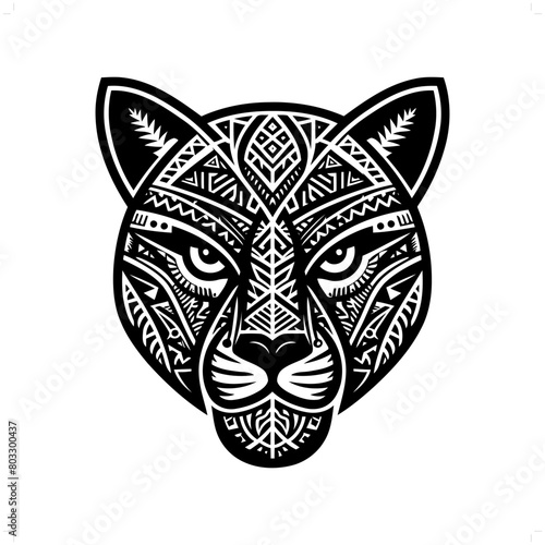 panther, jaguar, leopard silhouette in animal ethnic, polynesia tribal illustration