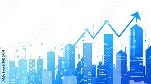 Blue gradient vector background with a city skyline and digital lines in the style of technology illustration on a white backdrop Vector illustration  