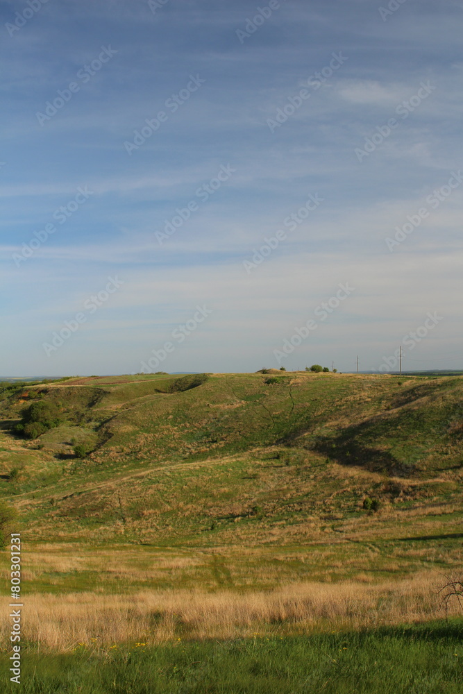 A grassy area with a few clouds in the sky A grassy area with a few clouds in the sky