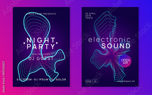 Discotheque Poster. Psychedelic Disco Invitation. Night Club Electro Graphic. Trance Vector. Sound Event. Pink Techno Design. Blue Party Flyer. Green Discotheque Poster