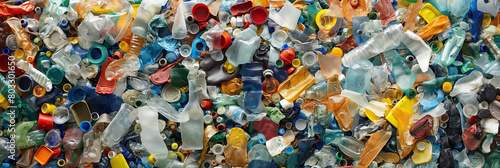 A vibrant and chaotic mix of multicolored plastic items highlighting pollution