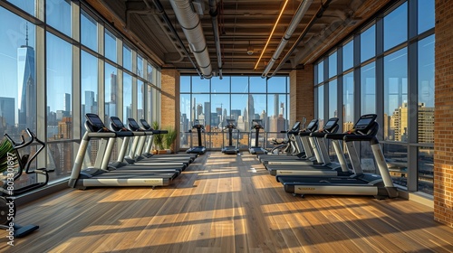 Modern Gym with City View, generative ai