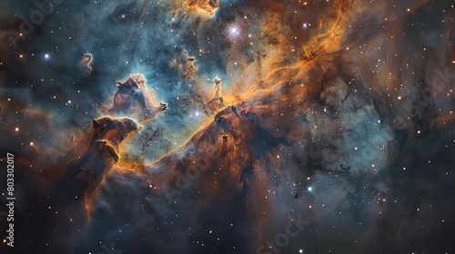 Stunning cosmic landscape of vibrant nebulae and star clusters in outer space © Yusif