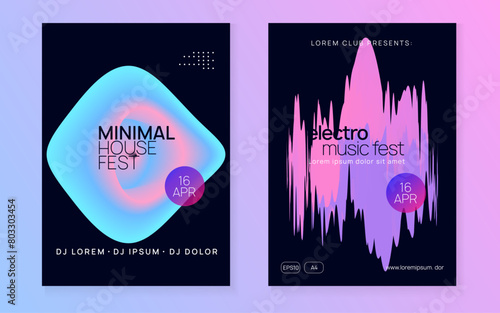 Club Party. Fun Glitch For Invitation. House And Concert Design. Elegant Background For Magazine Shape. Modern Music Event. Pink And Blue Club Party
