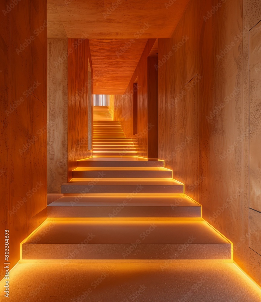 Wooden Staircase With Glowing Lights