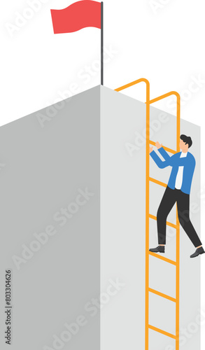 Businessman climbing giant ladder to next level, next level to success vector concept

