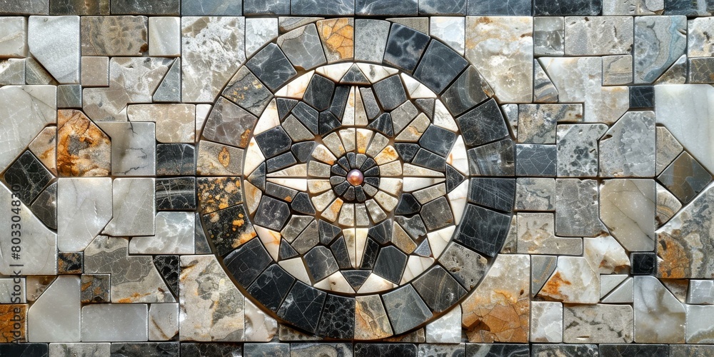 mosaic artwork made of small square marble tiles