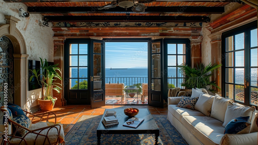 Elegant Terracotta and Wrought Iron Details in Executive Suite, generative ai Elegant Terracotta and Wrought Iron Details in Executive Suite, generative ai