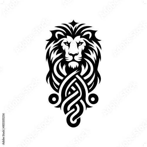 lion silhouette in animal celtic knot, irish, nordic illustration