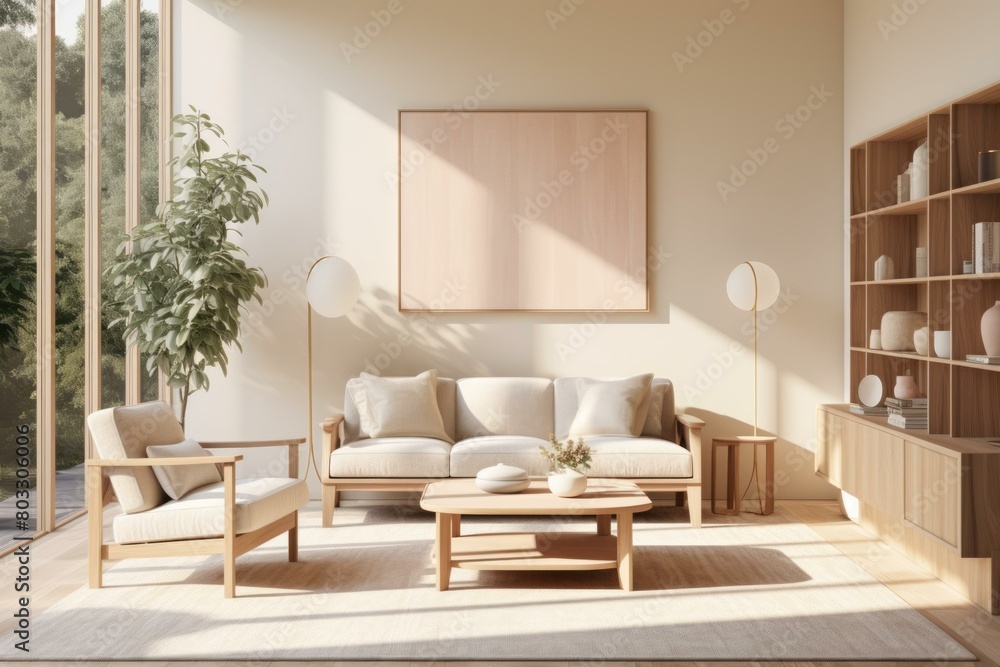 Fototapeta premium Bright and Airy Living Room With Natural Elements