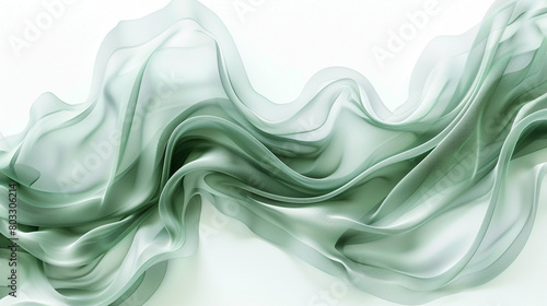 Rustic sage green wave-like abstract pattern, vividly isolated on white, HD capture.