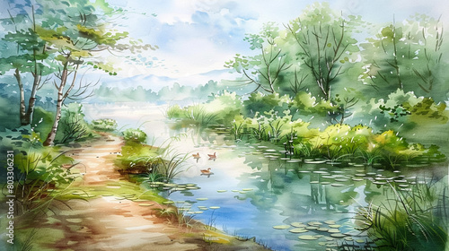 Scenic Watercolor Landscape Drawing ultra clear