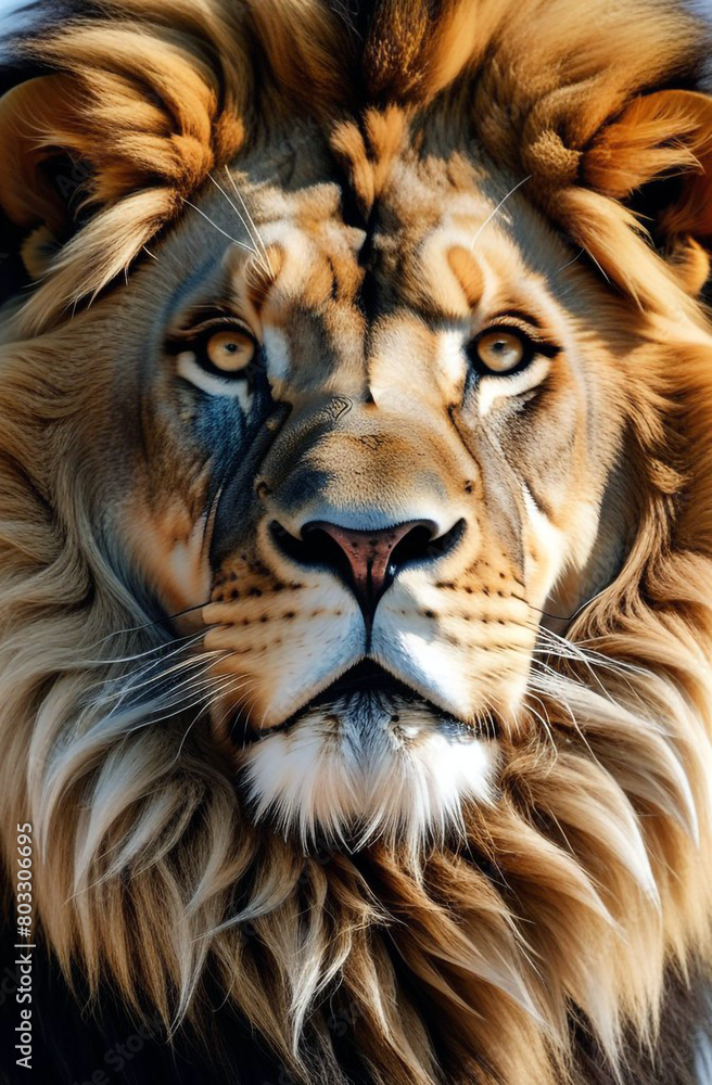 Naklejka premium a realistically drawn lion's head in close-up1