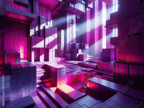 Abstract Purple Brutalist Architecture