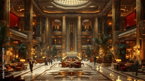 Glamourous Art Deco Hotel Lobby, generative ai