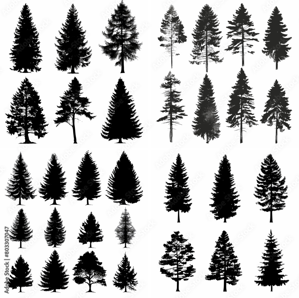 black tree silhouette set pure badge eco outline recreation breath emblem label protection graphic pine trunk woodland black tree silhouette set pure badge eco outline recreation breath emblem label protection graphic pine trunk woodland