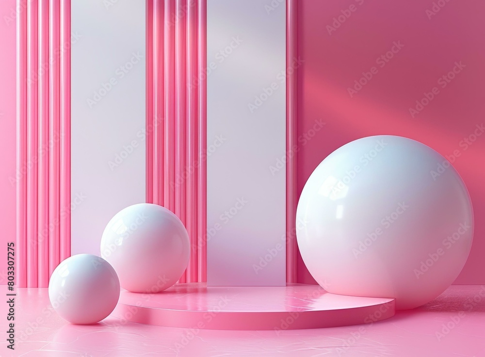 Pink and White 3D Geometric Shapes Pink and White 3D Geometric Shapes