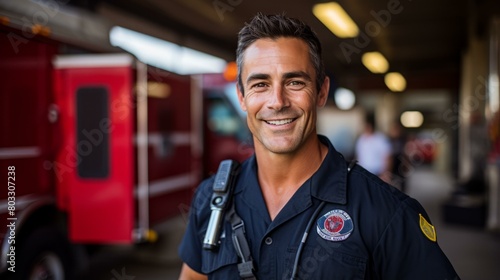Portrait of a firefighter in uniform smiling © duyina1990
