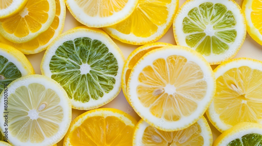Close-up of sliced lemons and limes