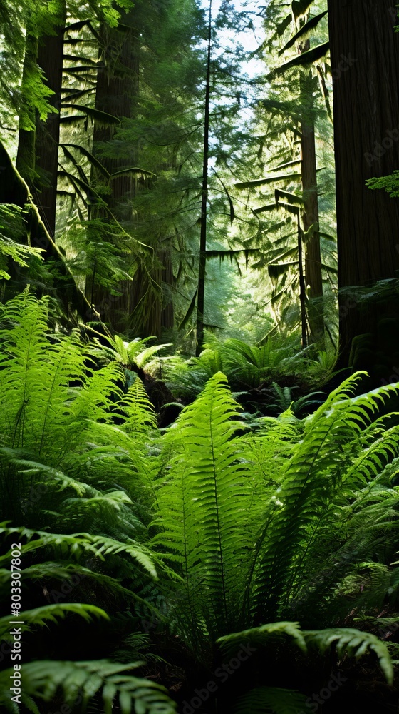 Green ferns and lush vegetation in a dense temperate rainforest Green ferns and lush vegetation in a dense temperate rainforest