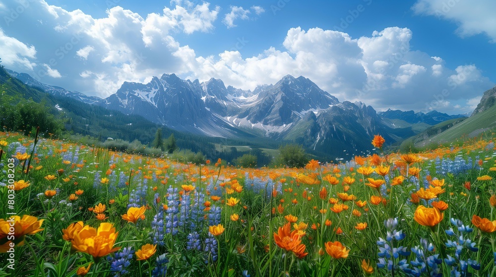 Breathtaking View of Colorful Alpine Flora, generative ai