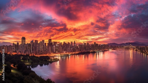 Spectacular sunset over Vancouver skyline photo