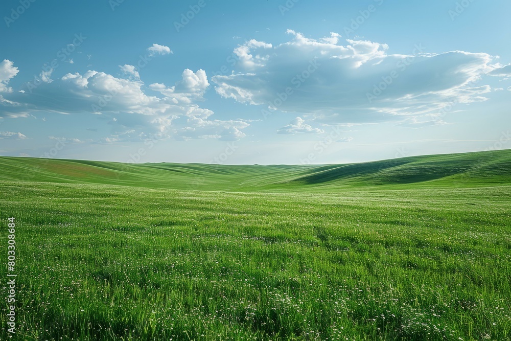 Green rolling hills under a blue sky with white clouds Green rolling hills under a blue sky with white clouds