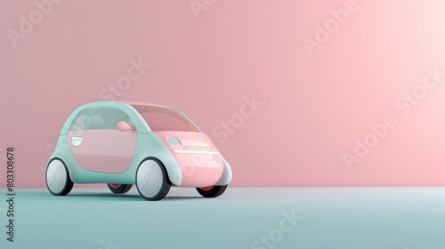 Pastel toy car on pink background photo